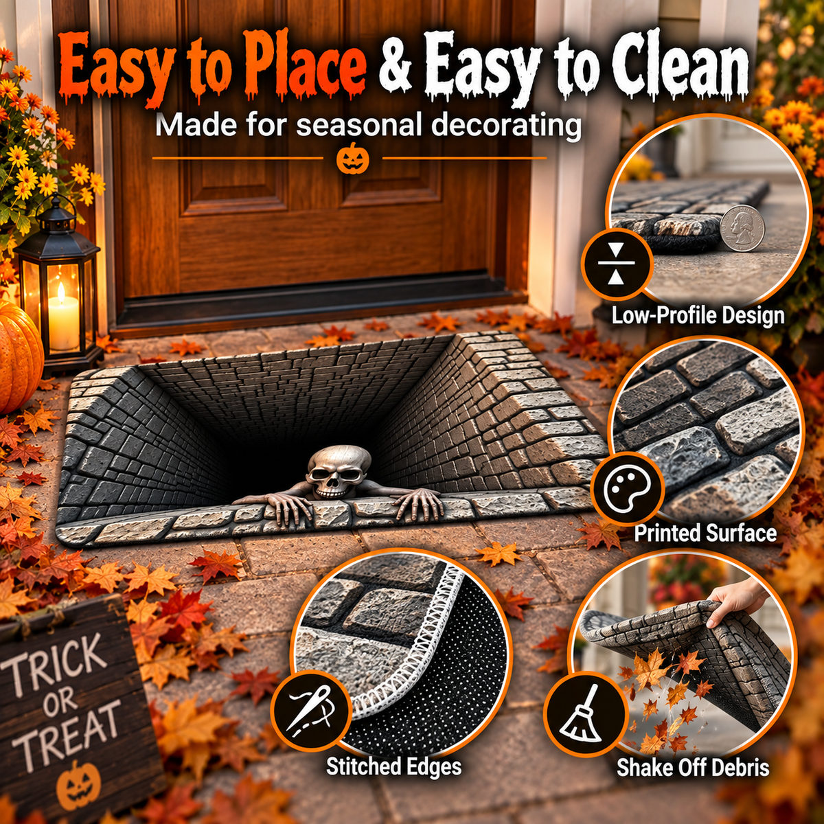 Hot sales🔥Halloween Front Door Mat – Festive 3D Visual Skull